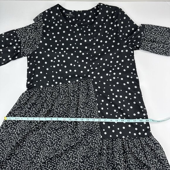 CAARA Women's Black Millazo Polka Dot Satin Asymmetric Shift Mini Dress S/C38 - Picture 8 of 16